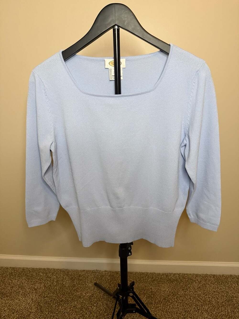 Talbots Light Blue Square Neck 3/4 Sleeve Rayon Blend Sweater Size M